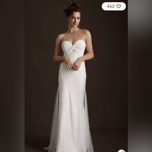 Savannah Miller Angeline Strapless Pearl Overlay Wedding Gown.